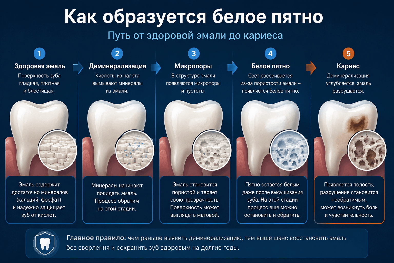 как образуется белое пятно на зубе