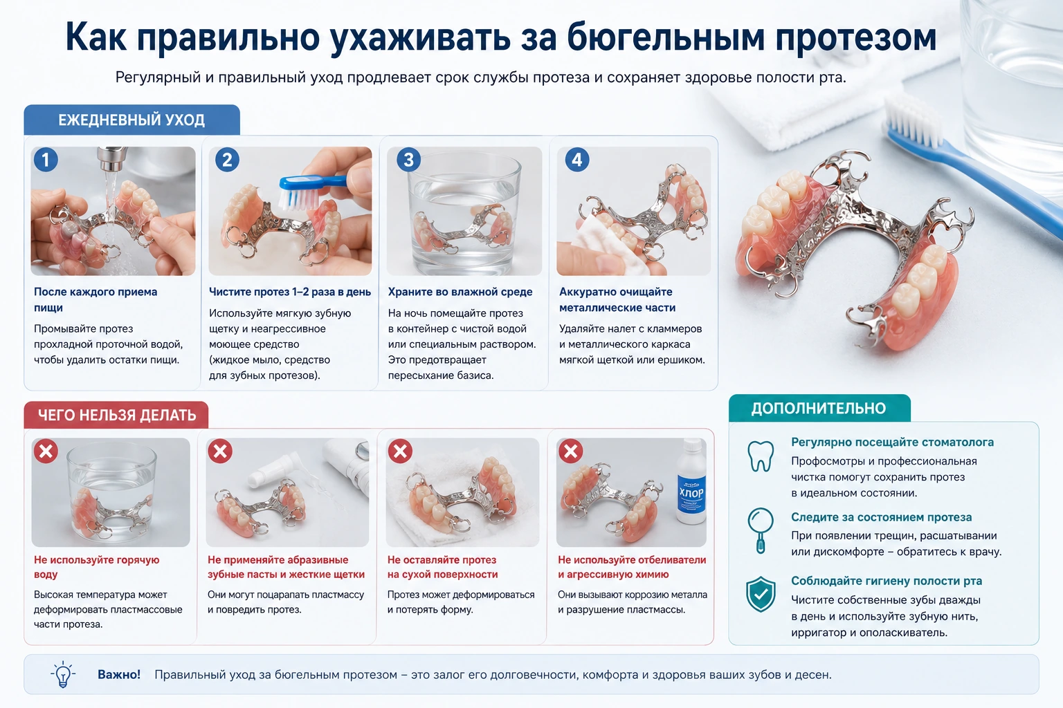 Как правильно ухаживать за бюгельным протезом