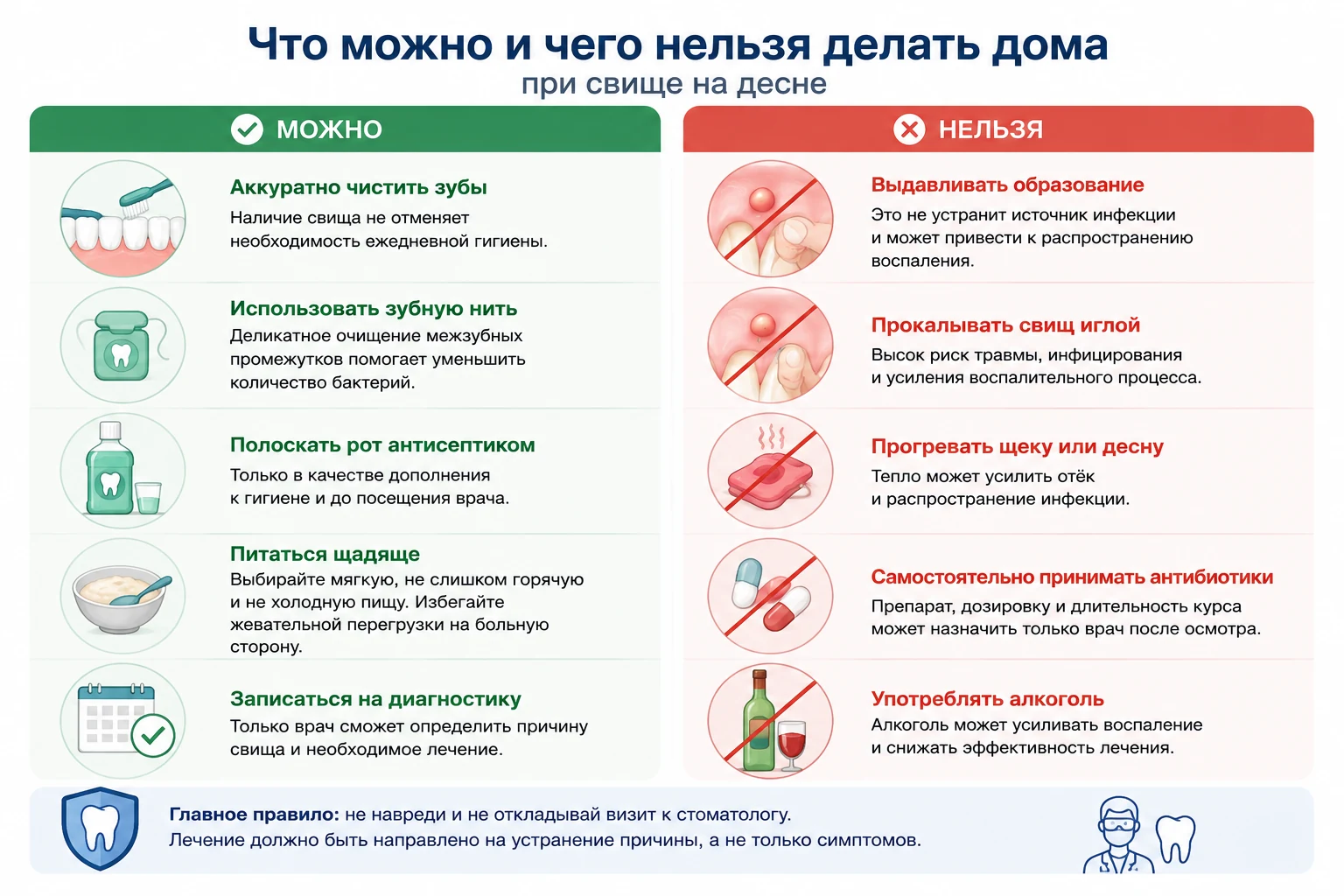 Что можно и чего нельзя делать дома при свище на десне